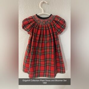 Edgehill Collection Red Plaid Smocked Dress with Matching Bloomers